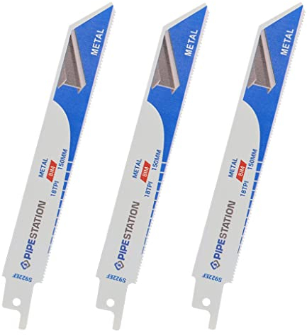 Pipestation® Reciprocating Saw Blade for Metal Cutting (3 Pack) | 150mm 18tpi BIM Recip Blades | Sawzall Sabre Saws Blade for Metal Pipe Sheet Rebar Cutting | Fits Milwaukee Dewalt Makita Ryobi Bosch