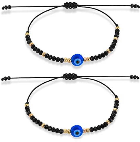 Yolev 2 Stücke Evil Eye Armband Handmade Black Rope Verstellbares Seil Amulett Nazar Boncuk Armband Damen Türkisches Auge Marvel Armband Herren