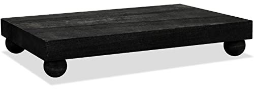 Wood Pedestal Stand Kitchen Soap Tray Farmhouse Wooden Riser Stand for Kitchen Bathroom Counter Table Decor Plant Candle Vases Display (Black, 12 x 7 inch)