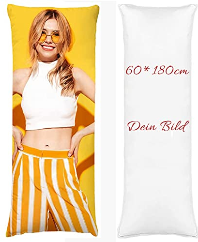MFGCH Personalisiertes Kissen Fotokissen, Seitenschläferkissen, Kissen mit Foto Selbst Gestalten, Doppelseitiger Druck Fotokissen mit Bild und Text, für Geburtstag, Muttertag, 60x180cm