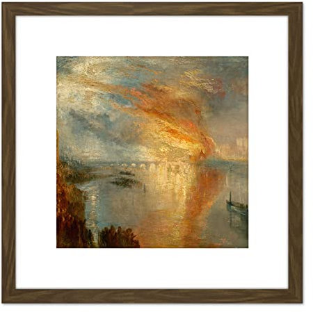 Artery8 Turner Burning Houses Lords Commons 1835 8X8 Inch Square Wooden Framed Wall Art Print Picture with Mount