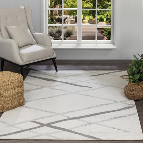 Livabliss marmor Teppich abstrakt - Wohnzimmer, Esszimmer, Schlafzimmer 120x170 cm, weicher kurzer Flor in Weiß, Grau und Silber