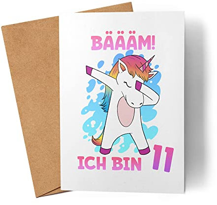 Kiddle-Design Einhorn Geburtstagskarte 11 Jahre Mädchen Karte zum 11. Geburtstag mit Einhorn-Motiv Faltkarte