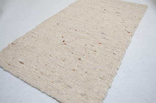 Handweb Teppich Lüneburg 100% Schurwolle Wollteppich (60 - Natur/Creme, 200 x 240 cm)