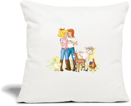 Spreadshirt Bibi Und Tina Freundinnen Hoftiere Kissenbezug 45 x 45 cm, One Size, Naturweiß