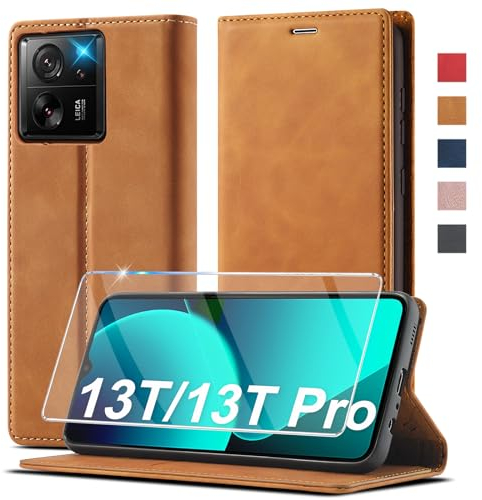 Handyhülle für Xiaomi 13T, für Xiaomi 13T Pro Hülle Leder [Mit Schutzfolie] für Xiaomi Mi 13T/13T Pro Hülle Klappbar Leder Flip Wallet 360 Stoßfeste Case Schutzhülle Klapphülle für Xiaomi 13T/13T Pro
