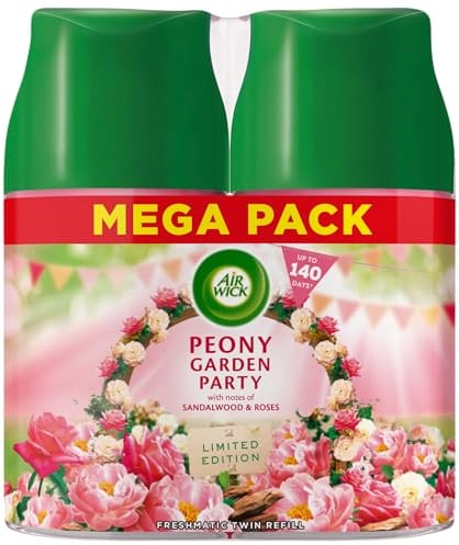 Air Wick Automatic Air Freshener Freshmatic Spray Twin Refills, Peony Garden Party, Pack 1 x 250ml, Natural Essential Oils, Last up to 140 Days, Air freshener