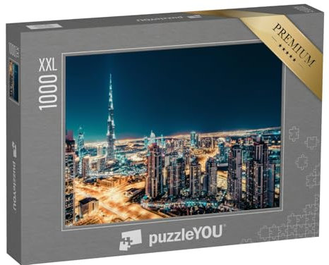 Puzzle 1000 Teile XXL „Skyline mit beleuchteten Wolkenkratzern, Dubai“ – aus der Puzzle-Kollektion Dubai, Städte Weltweit