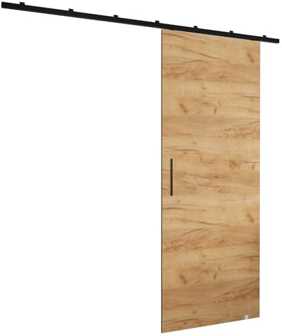 MEBLE KRYSPOL Zonda I Schiebetürset mit Schiene - Hängendes Innen-Schiebetürsystem - Torbeschläge - Hergestellt aus robustem Schichtholz - 204x90 cm - Handwerk gold