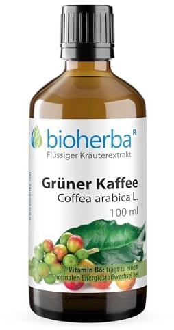Grüner Kaffee Tropfen, Tinktur 100 ml – Auszug aus Coffea arabica L., ergänzt mit Vitamin B6, Vegan von BIOHERBA PZN 17186687