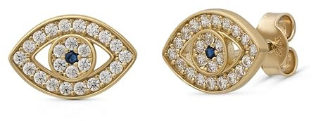 SuzanGold® Ohrringe Damen | Echtgold Evil Eye Stecker 333 Echtgold mit blauen und weißen Zirkonia | Schutzsymbol | Handgefertigtes Design