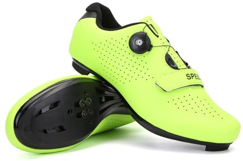 Treer Cycling Shoes for Men and Women, Road and Mountain Bike SPD Cleats, Unisex for Indoor Outdoor Spin, Fluorescent Green
