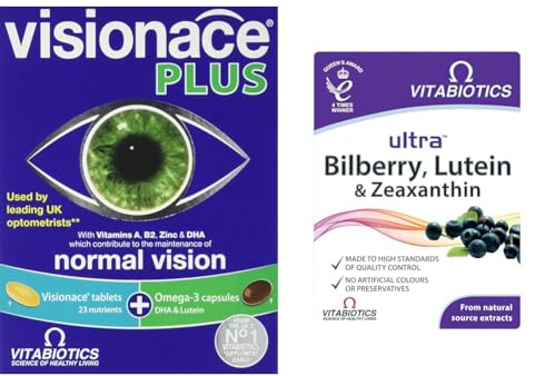 Visionace Plus 56 Tablets Bundle with Vitabiotics Ultra Bilberry, Lutein and Zeaxanthin