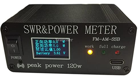Dariokki 1.8MHz-50MHz 0.5W-120W SWR HF Kurzwellen Stehwellenmesser SWR und Leistungsmesser + Batterie + OLED FM AM CW SSB