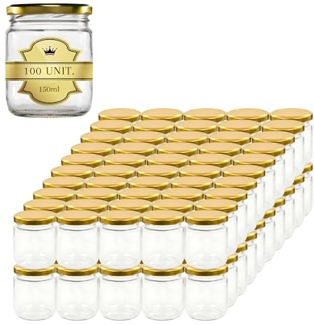 Espirito Rebelde Lot de 100 Pots en Verre Vides avec Couvercle 150 ml - Bocaux pour Confitures, Conserves, Miel, Yaourt- Cadeaux Mariage