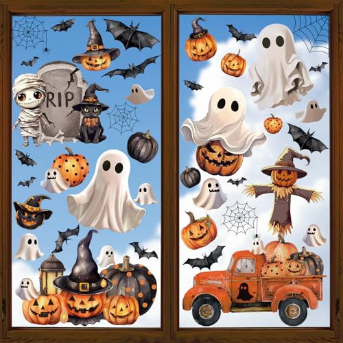 Adesivo per Finestra di Halloween e Autunno, Decorazione con Fantasmi di Zucca per Casa