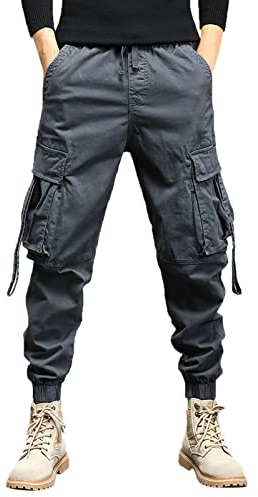 SRZYMJ Cargohose Herren Sommer Baumwolle Weite Jogginghose Freizeithose Outdoor Hosen für Angeln Trainingshose Hose Sport mit Reissverschluss Softshellhose Winter männer Sweathose Trekkinghose Grey