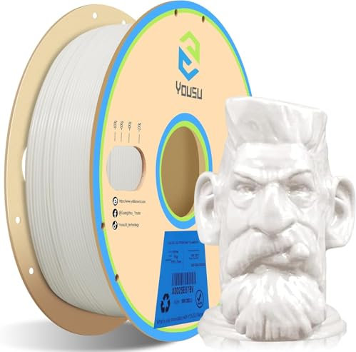YOUSU PVB Filament 1.75 mm for 3D Printer and 3D Pen 1 kg (2.2 lbs), Printing as Easy as PLA Filament, Can Be Polished with Alcohol to Get a Smooth Surface,PVB Weiß