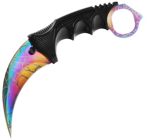 Generisch Hochwertiges 19cm CSGO Karambit Messer Übungsmesser Trainingsmesser Real-Life-Sammlung Jagd Survival Outdoor Counter-Strike Global Offensive Jagdmesser Knife (Spider Fade [Scharf!])