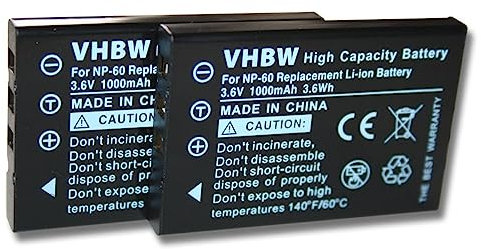 vhbw 2X Akku kompatibel mit Minox DC6311, DC8111, DC 5211 Kamera (1000 mAh, 3,6 V, Li-Ion)