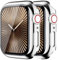 HANKN (2 Stück 46mm Hülle für Apple Watch Series 10 46mm Temperierte Glas Schutzhülle, Plattiert Hart Bildschirmschutz Gehäuse iWatch Eingebaut Displayschutzfolie - Glänzend Silber x 2, 46 mm