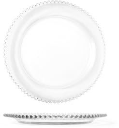 H&H-Collier, set 12 piatti tondi, in vetro, trasparente, diametro di 18,5 cm
