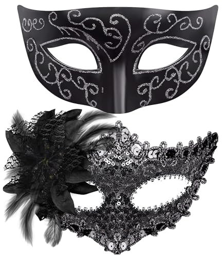 SIQUK 2 Stück Venezianischen Maske Paar Masquerade Maske Maskerade Masken Venezianische Maske für Damen Herren Halloween Karneval Party Kostüm