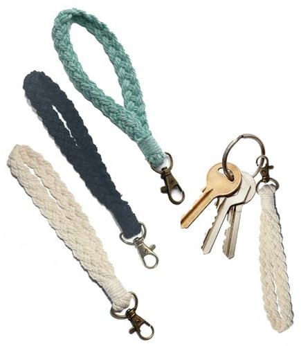 3 Stück Makramee Schlüsselanhänger,Schlüsselanhänger Makramee,Schlüsselband Kurz,Schlüsselanhänger Damen,Schlüsselanhänger Geflochten,Schlüsselanhänger Band Kurz, Für Damen (Schwarz,Weiß,Hellgrün)