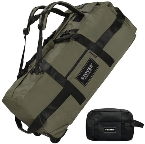 STOVER Reisetasche mit Rollen, große Reisetasche, faltbar, mit Rucksack-Schultergurten, für Damen und Herren, Grün