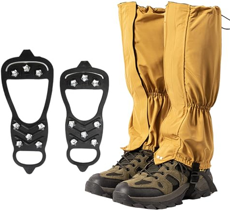 Outdoor Gamaschen,Gamaschen Wandern, Spikes für Schuhe Winter,Steigeisen,wasserdichte Einstellbare Gamaschen für Outdoor-Hosen Zum Wandern,Klettern Trekking Schneewandern Trekking Jagd (Gelb, L)