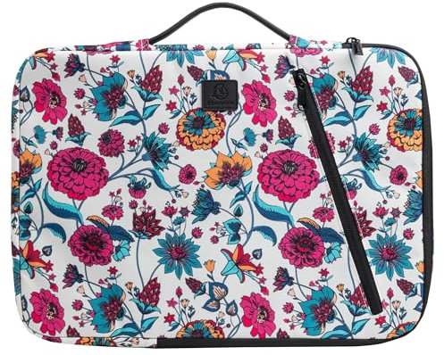 Exacompta - Réf. 17214E - 1 Housse ordinateur compatible avec PC de 13-14 pouces - poignée rétractable - petite poche à l'avant - fermeture zippée sur 2 côtés - en tissu recyclé - Paisley