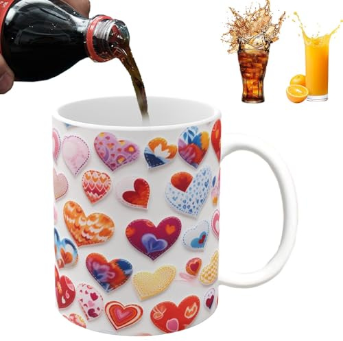 Taza de café de cerámica - Taza de café de cerámica, Taza de café de San Valentín | Taza de café duradera con diseño de corazón de 350ml con asa, taza de té, taza para bebidas, durabilidad apta para l