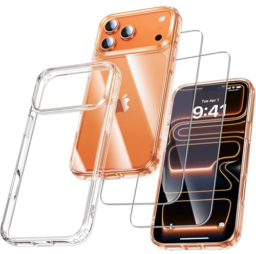 UniqueMe Hülle für iPhone 17 Pro - Handyhülle & 2 Schutzfolie, Transparent | Rundumschutz Set für iPhone 17 Pro Case, Schutzhülle Cover, Stoßfest Militärstandard, Anti-Kratzer, Dünn