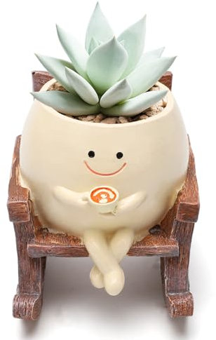 RANJIMA Hängende Blumentöpfe mit Schaukel Gesicht, Schaukelstuhl-Blumentopf Niedliche Harz Pflanzgefäße Schaukelstuhl Ubertopf-Sukkulentententöpfe mit Ablaufloch Lustiger Pflanzentopf für Gartendeko