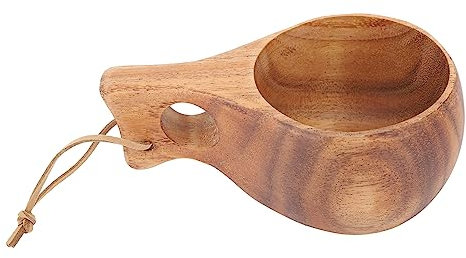 220ML 15cm/5,91 Zoll Holztasse Nordischer Stil Handgefertigte finnische Kuksa Holztasse Tragbare Tasse Trinkbecher für Kaffee Tee Milch Wandern, Camping, Küche, Outdoor (Single Hole)