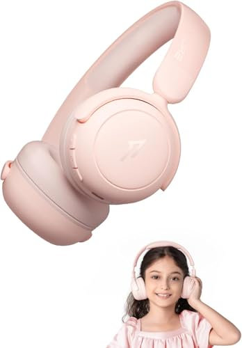 1MORE HQ20 Kids Headphones Wireless, 75/85/90dB Volume Limited, 65H Playtime, Bluetooth 5.3, Built-in Mic, Foldable Over Ear Headphones for Childrens/Tablet/Phone/PC/School/Travel, Pink