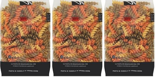 Garofalo Fusilli Tricolore Italian Dried Pasta, with Spinach and Tomato, 500g (Pack of 3)