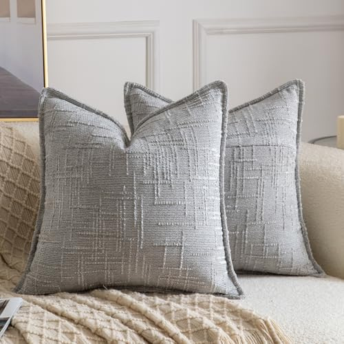 Madizz 2er Set Chenille Dekorativ Kissenbezüge Weiche neutrale Wurfkissen für Sofa Boho Akzent Zierkissenbezüge für Schlafzimmer Wohnzimmer Modernes Zuhause Dekor Grau 45x45 cm