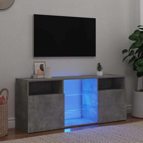 HOMTAKIE Meuble TV avec Lumières LED, Armoire de Télévision, Meuble TV LED,Meuble Télé de Salon, Armoire Basse Salle de Séjour Intérieur, Moderne, Gris béton 120x30x50 cm