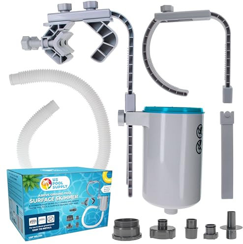 U.S. Pool Supply Skimmer de piscina – Skimmer de piscina sobre el suelo, skimmer de superficie flotante, 5 adaptadores, accesorios de piscina – cesta de suciedad limpia, montaje en pared, fijación a