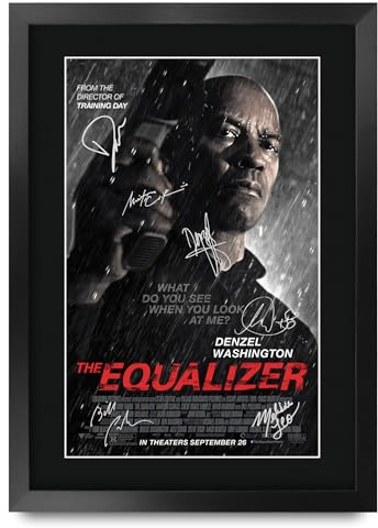 HWC Trading The Equalizer 1 Denzel Washington Geschenke Geduckter Poster Signiertes Autogramm Foto für Fans von Film Memorabilien - A3 Gerahmt