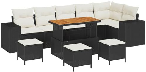vidaXL Garten-Sofa-Set 10 pcs Schwarz Poly-Rattan, Garten und Terrasse, Moderne Sofas, Möbel für draußen, Loungeset für entspannte Stunden