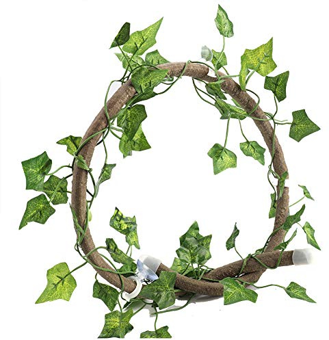 KIMISS Vignes Reptiles 3,28 Pieds, Ble Branche Grimpant Jungle Terrarium Flexible Rattan Amphibio Décor avec Aspiration et Feuille pour 1pc Vigne (Vinaigre + Feuille de Lierre)