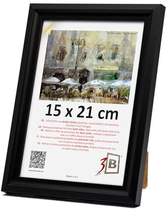3-B Bilderrahmen MORI - Schwarz - 15x21 cm (A5) - Holzrahmen, Fotorahmen, Dokumentenrahmen mit Acrylglas
