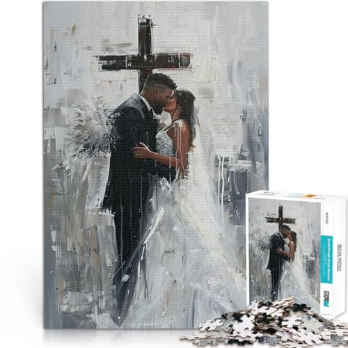 1000-Teile-Puzzle für Erwachsene Handgeschwindigkeitswettbewerb Hochzeitspaar unter Kreuz Einzigartige Geburtstags- und Geschenkideen38x26cm
