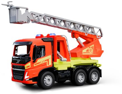 Lena® WORXX Feuerwehr Volvo FMX – 48 cm Feuerwehrfahrzeug mit Spritzfunktion, 3-Achser mit Stahlachsen, drehbare Leiter bis 60 cm, TÜV Zertifiziert, ab 3 Jahren, Indoor & Outdoor, Made in Europe