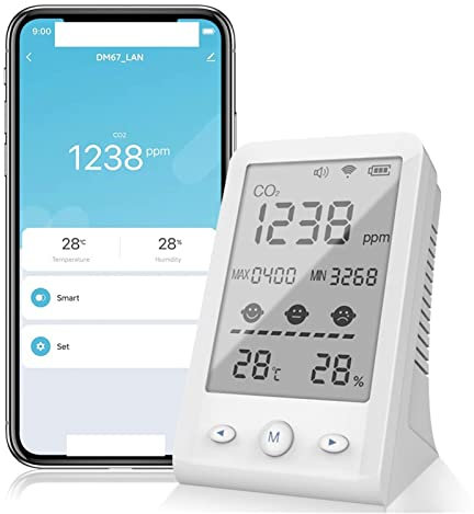 Gas Melder, Luftqualitätsmonitor mit Tuya-WiFi, Mini-Benchtop-Kohlendioxid-Messgerät, Wärmekornometer
