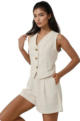Hiccup V-Neck Linen Like Vest & Short Two-Piece Set