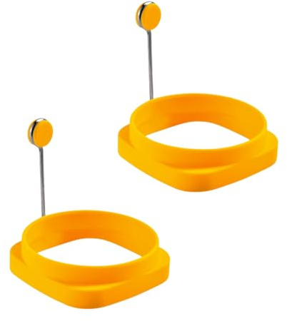2 Pcs Yelleow Fried Egg High Temperature Resistance Flexible Food Grade Double-sided Square Round Egg Fryer Mould for Home Fried Egg Ring，Specialty Cookware，Eggs Poachers