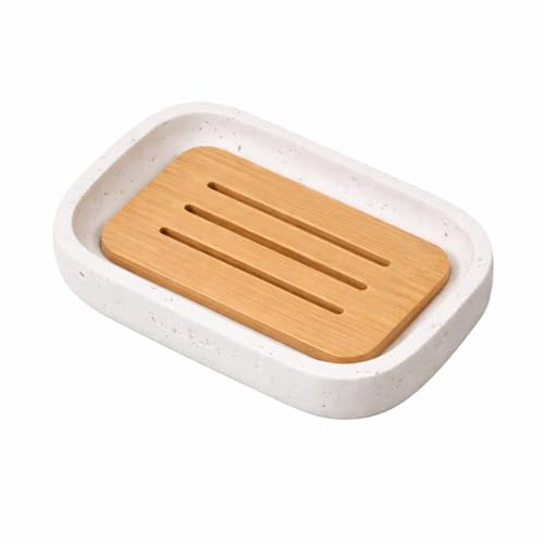 Blissilk Resin Double Layer Soap Dish with Drainage, Non Slip Soap Holder to Keep Soap Dry, Soap Dishes for Bathroom, Shower & Kitchen - White